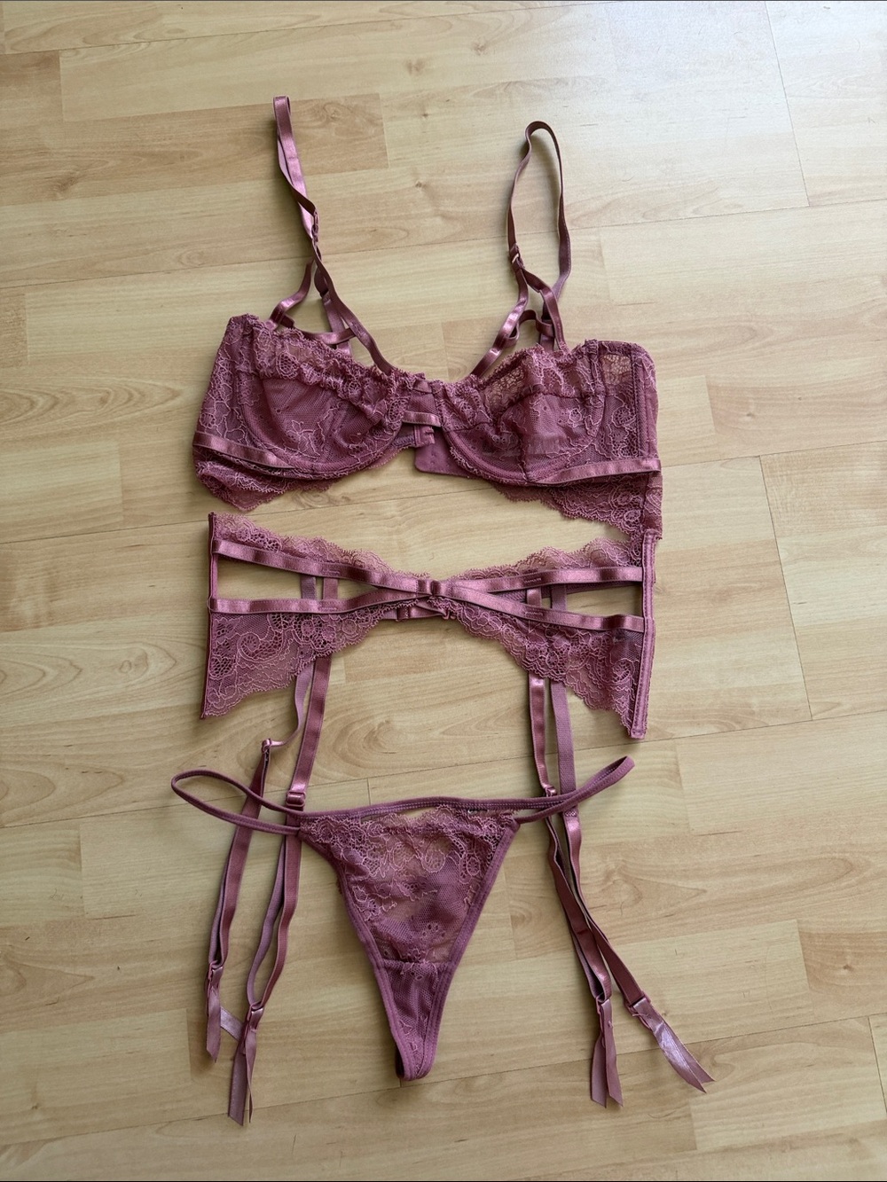Yandy Pink Lace Strappy Garter Lingerie Set